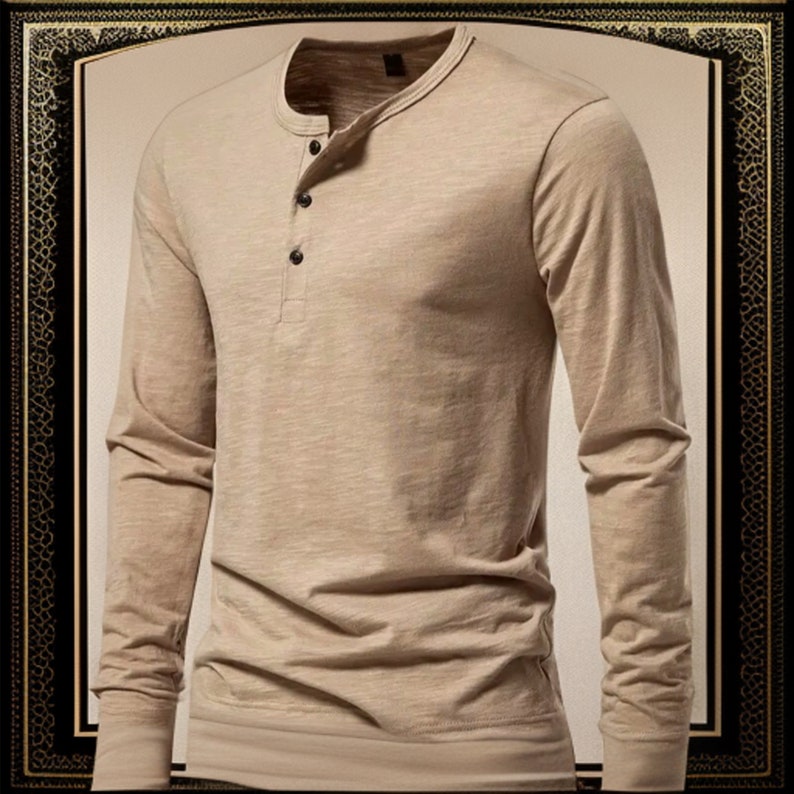 Mens Henley Tshirt Long Sleeve Fashion Top Cotton Polyester Etsy
