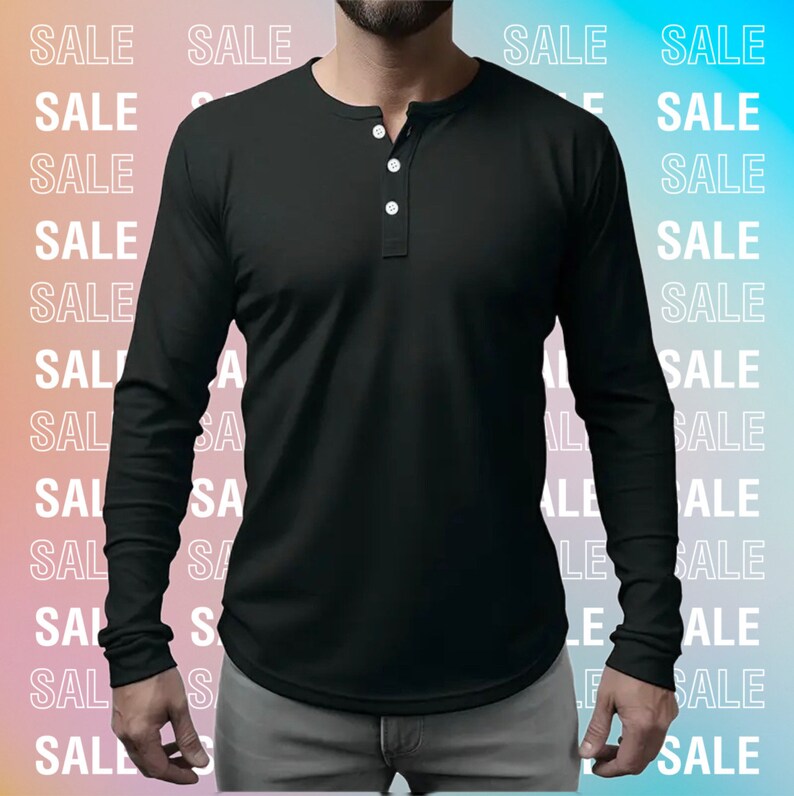 Mens Henley Tshirt Long Sleeve Fashion Top Cotton Polyester Etsy