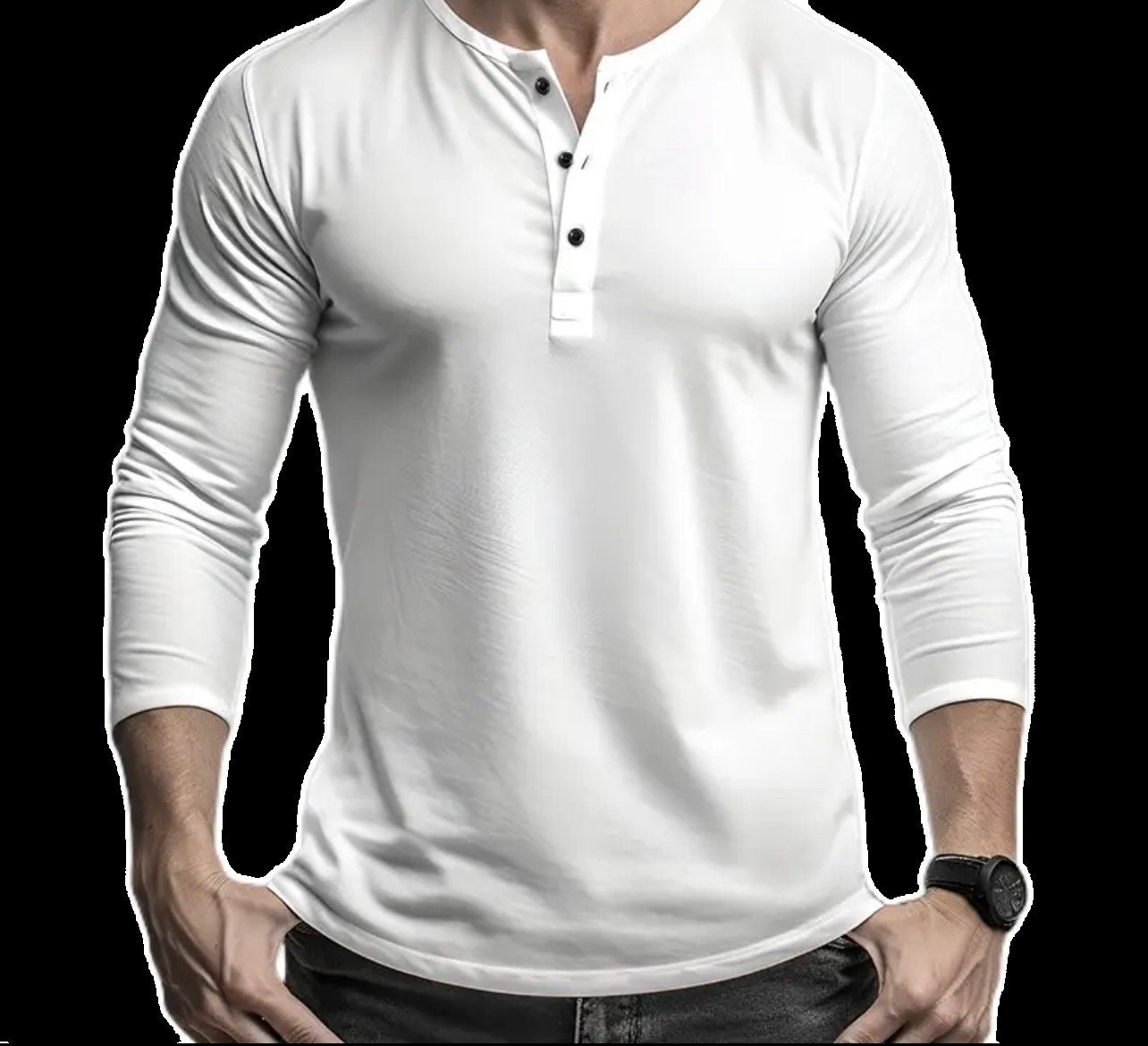 Mens Henley Tshirt Long Sleeve Fashion Top Cotton Polyester Etsy