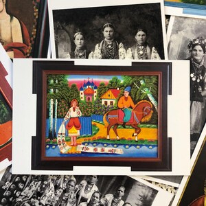 Postkarte. Datum. Junges Liebespaar. Ukrainische Volkskunst. 20 Jh.