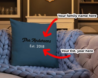 Premium Navy Heritage Throw Pillow Personalized Family Name and Custom EST Year Family Pillow
