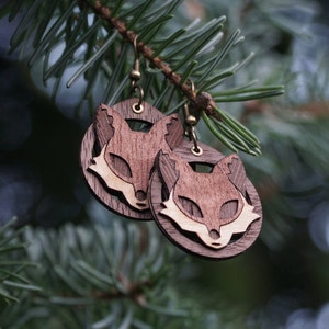 Orecchini, legno, gioielli in legno, gioielli naturali, orecchini con animali, gioielli con animali, animali della foresta volpe, cervo, gufo, orso