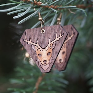 Earrings, wood, wooden jewelry, natural jewelry, animal earrings, animal jewelry, forest animals deer, fox, owl, bear
