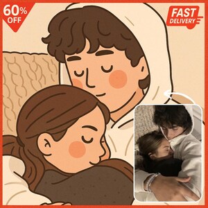Custom Cartoon Portrait from Photo – Personalized Minimal Style Drawing for Couples, Families, Pets | Digital Gift | Fast Delivery