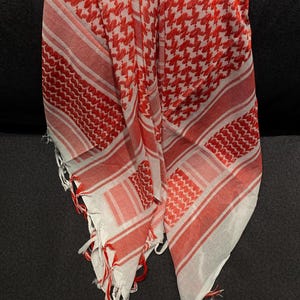 Red & White | Palestine Keffiyeh With Tassels | 110cm Square | Cotton Shemagh | Gift for Her | Gift For Him | Palestine Scarf | Islamic Gift