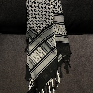 Grey & Black | Palestine Keffiyeh With Tassels | 110cm Square Scarf | Tactical  Desert Shemagh | Gift for Her | Gift For Him | Gift For Dad