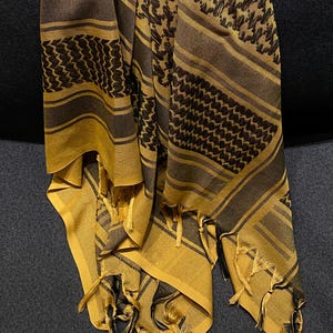 Mustard & Black | Palestine Keffiyeh With Tassels | 110cm Square | Tactical  Desert Shemagh | Gift for Her | Gift For Him | Gift For Dad |