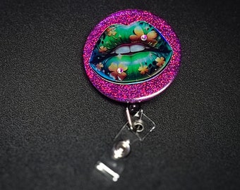 Badge reel, badge holder, holiday gift, Saint Patricks day, holographic