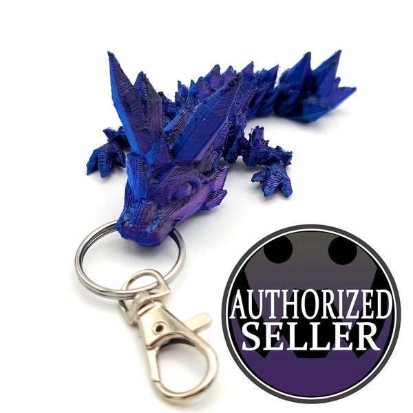 Crystal 3d articulated printed dragon key chain,  tri color crystal dragon keychain