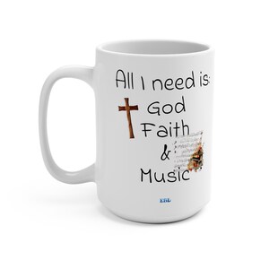 Alles wat ik nodig heb is God geloof en muziek witte koffiemok cadeau voor muzikant Beker voor ouders cadeau idee christelijke mok cadeau voor muziekliefhebber cadeau