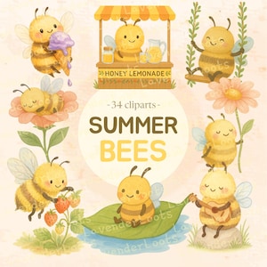 Watercolor Bees Clipart: Summer Insects, Transparent PNG (Commercial Use)