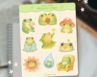 Frog Sticker Sheet | Cottagecore Frogs for Planners, Journals & Scrapbooking | Kawaii Woodland Stationery