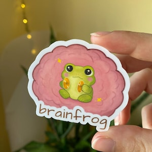 Brain Frog Mental Health Vinyl Sticker | Cottagecore Anxiety Waterproof Sticker | Cozy Gift