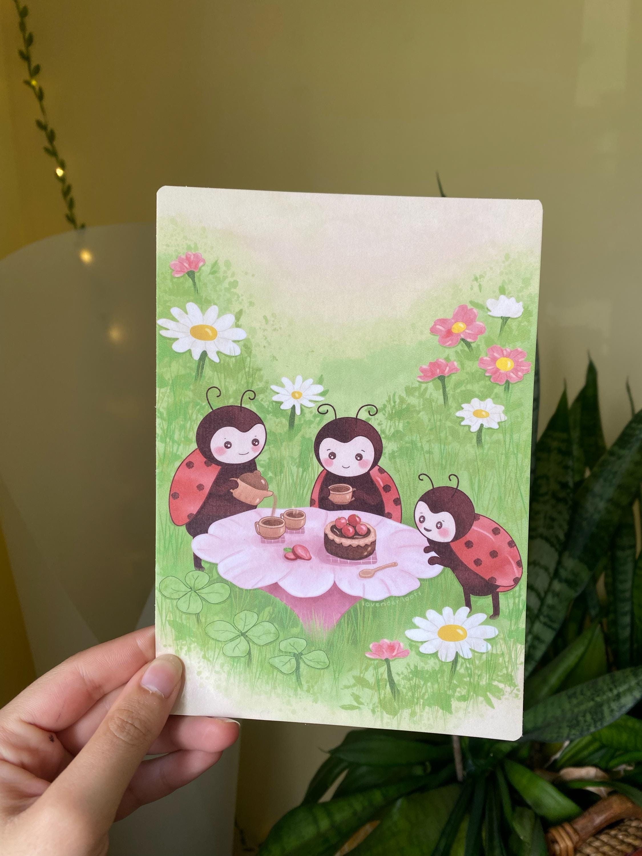 Ladybug Flower Tea Party Art Print | Cottagecore Wall Decor | Cozy ...