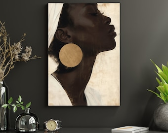 Elegancia serena / Arte mural afrocéntrico imprimible / Retrato de mujer negra / Decoración sagrada / Descarga digital instantánea