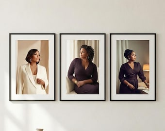 Juego de 3 impresiones de arte mural: elegantes retratos de mujeres negras – Colección Fuerza Silenciosa