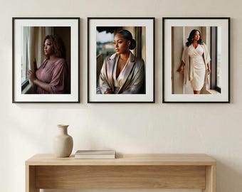 Set de 3 impresiones de arte mural "Becoming": elegantes retratos de mujeres negras - Arte de lujo y tranquilidad