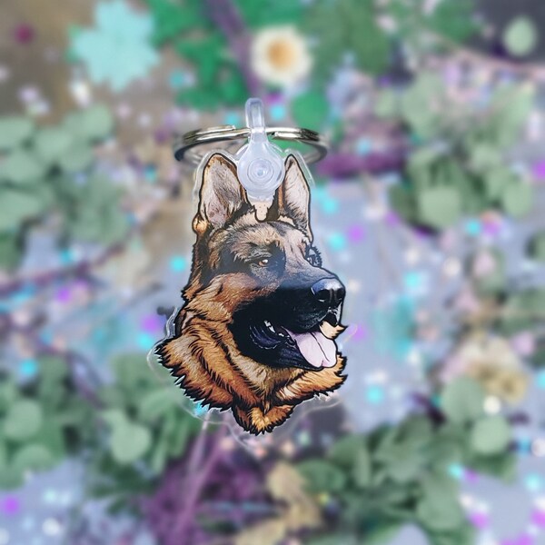 German Shepherd Durable Acrylic Keychain w/Stainless Steel Ring