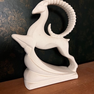 Vintage Royal Haeger White Gazelle/Ram Ceramic Sculpture  19” Art Deco Decor