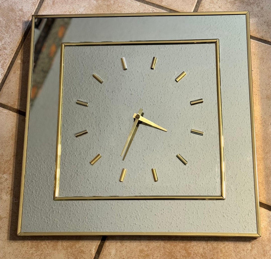 Vintage Brass Mechanical Mirror Works Inc Mirror Clock MCM Decor Etsy