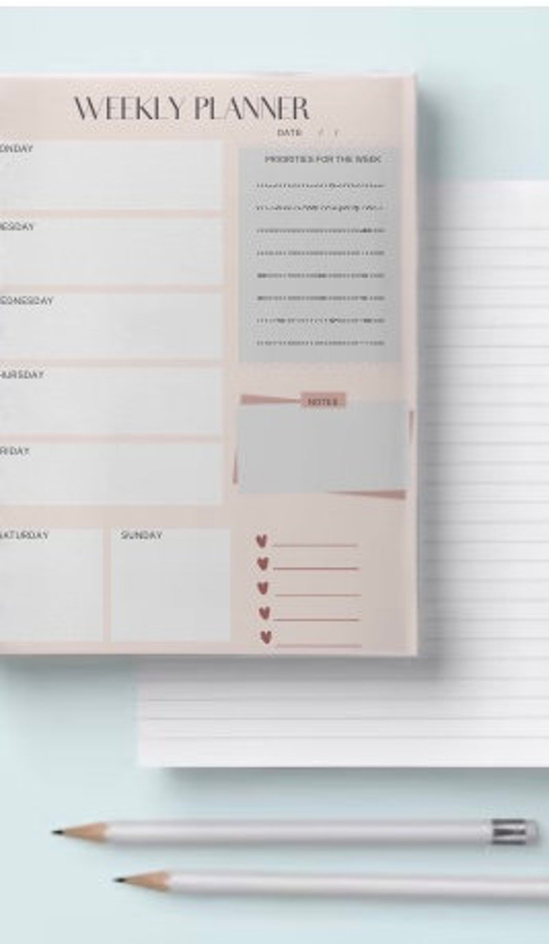 Daily Task Pink Weekly Planner. Pink Design. Digital Download. Print at Home. - Etsy