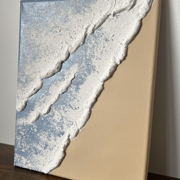 Blue waves Abstract painting white wall art white 3D Textured art white textured wall art white abstract art white abstract wall art