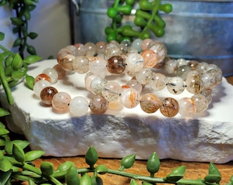 Super Seven Crystal Quartz Bracelet, Super 7 Crystal Bracelet, 9mm Beads, Protection, Spiritual Growth, Quartz Bracelet