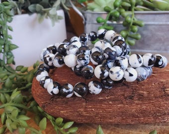 Bracciale Elasticizzato In Pietre Naturali Di Agata Orca 8 Mm - Rondelle Lisce, Taglia Unica Uomo Donna, Gioiello Energetico