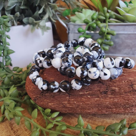 Orca Agate Bracelet, Natural Orca Agate, 6mm to 10mm, Gift for Him, Crystal Bracelet, Beaded Bracelet