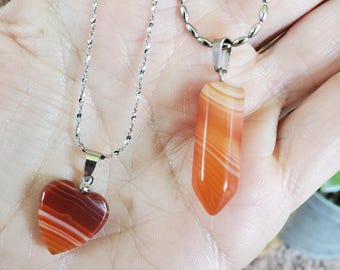 Natural Carnelian Heart or Point Pendant, Carnelian Pendant, Carnelian Crystal Necklace, Crystal Necklace