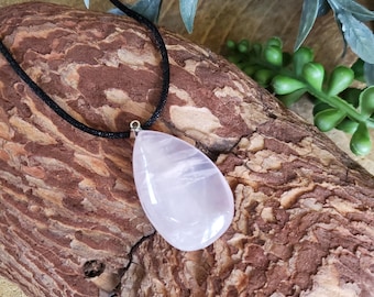Natural Rose Quartz Teardrop Pendant, Rose Quartz Necklace, Crystal Pendant