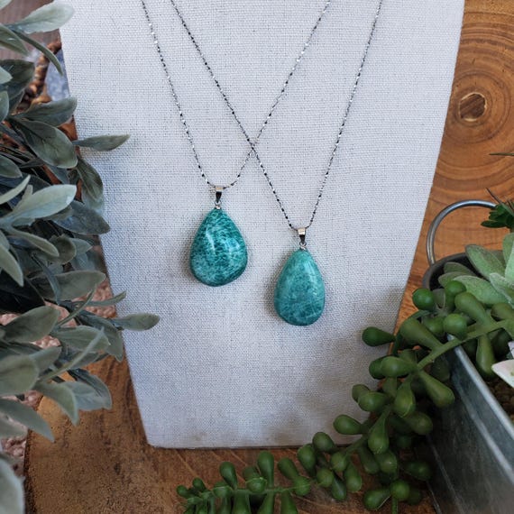Natural Amazonite Teardrop Pendant, Amazonite Necklace, Amazonite Pendant with chain, Crystal Necklace