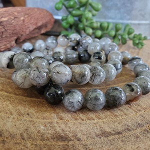 Black Tourmaline and Quartz Bracelet, Protection, Grounding, Balance, Healing Digestive issues, Heartburn, Reflux, Helps Nervous System