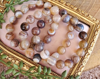 Natural Botswana Agate, 10-12mm Sardonyx Agate, Colorful Sardonyx, Banded Botswana, Banded Sardonyx, Beaded Bracelet, Crystal Bracelet