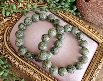 Natural Serpentine Jade Bracelet, 8-12mm Jade Round Bead, Serpentine Jade, Crystal, Jade Bracelet, Beaded Bracelet, Natural Jade Bracelet
