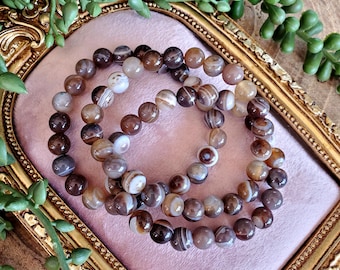 Natural Botswana Agate, 8mm Coffee Sardonyx Agate, Colorful Sardonyx, Banded Botswana, Banded Sardonyx, Beaded Bracelet, Crystal Bracelet