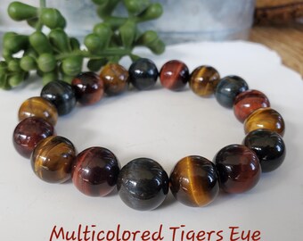 Tigers Eye Bracelet, 12-14mm, Rainbow Natural Tigers Eye, Colorful Tigers Eye, Crystal Bracelet, Beaded Bracelet, Natural Crystal
