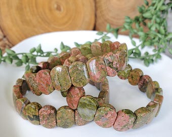 Unakite Soft Bangle Bracelet, Natural Crystal Unakite, 10x13mm Beads, Unakite Beaded Bracelet, Crystal Bracelet, Unakite Crystal Bracelet