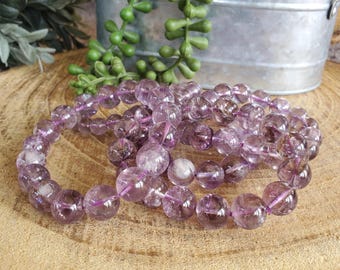 Clear Amethyst Bracelet, Purple Clear Amethyst Crystal, Beaded Bracelet, Amethyst Bracelet, Crystal Bracelet, Natural Amethyst