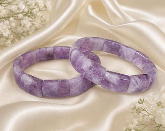 Lavendar Quartz Soft Bangle Bracelet, 11-16mm Light Lavendar Quartz, Beaded Bracelet, Crystal Bracelet, Stretch Bracelet, Natural Quartz