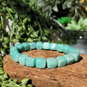 Pulsera de cubo de amazonita de 10 mm, cristal de amazonita natural, pulsera de cuentas, pulsera de amazonita imagen 4
