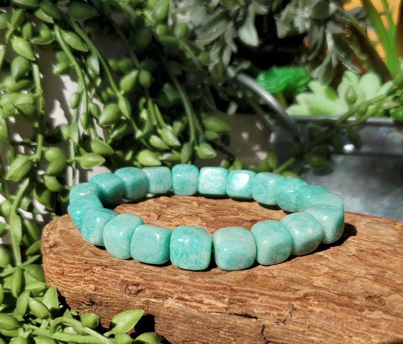 Pulsera de cubo de amazonita de 10 mm, cristal de amazonita natural, pulsera de cuentas, pulsera de amazonita imagen 4