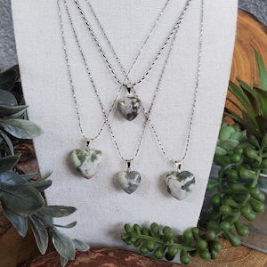 Natural Lucky Jade Heart Pendant, Lucky Jade Necklace, Crystal Heart, Prosperity, Abundance, Good Luck, Inner Peace, Emotional Balancing