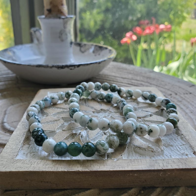 Natural Tree Agate Bracelet, Tree Agate, Crystal Bracelet, Beaded Bracelet, Natural Tree Agate, Energy Bracelet, Protection image 7