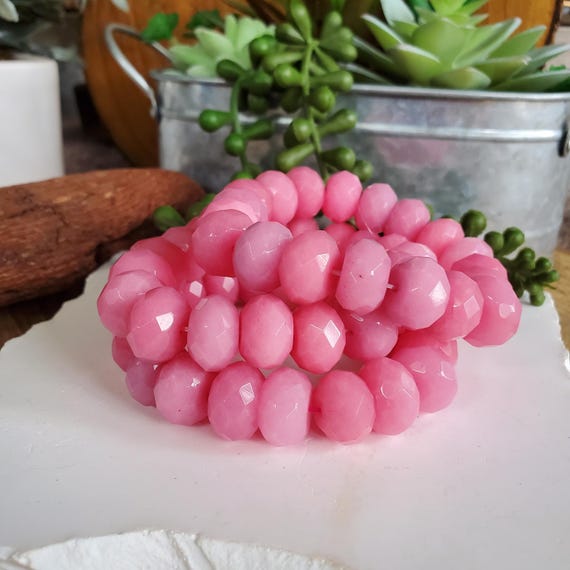 White Jade Dyed Pink Bracelet, 15mm Bead, Faceted Jade, Jade Bracelet, Prosperity Bracelet, Jade Jewelry, Beaded Bracelet