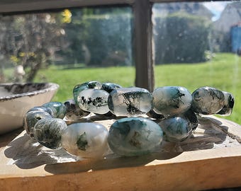 Moss Agate Freeform Bracelet, 12x15mm, Natural Moss Agate, Crystal Bracelet, Crystal Bracelet, Beaded Bracelet, Moss Agate