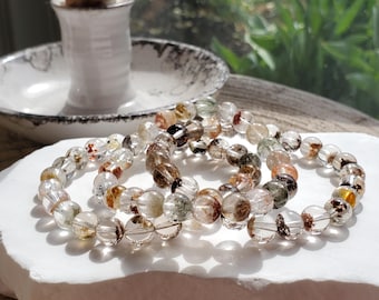 High Quality Ultra Clear Garden Quartz Bracelet, 7mm Natural Garden Quartz, Beautiful Garden in each bead, Garden Quartz Crystal Bracelet