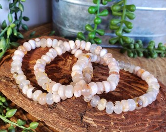 Pink Flower Agate Donut Bracelet, 8mm, Natural Pink Flower Agate, Beaded Bracelet, Crystal Bracelet, Agate Crystal Bracelet