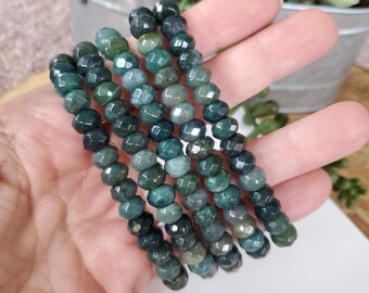 Moss Agate Bracelet, Faceted Natural Moss Agate, Faceted Crystal Bracelet, Crystal Bracelet, Beaded Bracelet, 8mm