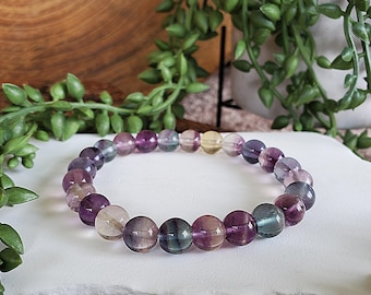 High Quality Rainbow Fluorite Bracelet, 8mm, Colorful Fluorite Crystal, Natural Fluorite, Rainbow Fluorite, Banded Fluorite